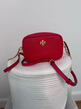 Tory Burch Blake Mini Camera Bag Red Pebbled Leather Crossbody